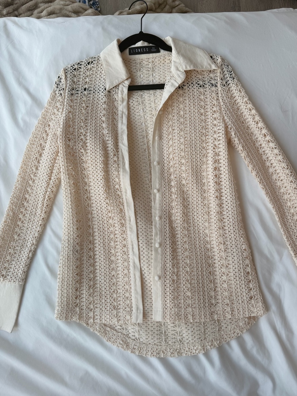 Lioness Cream Crochet Button-Down Shirt - Picture 3 of 3